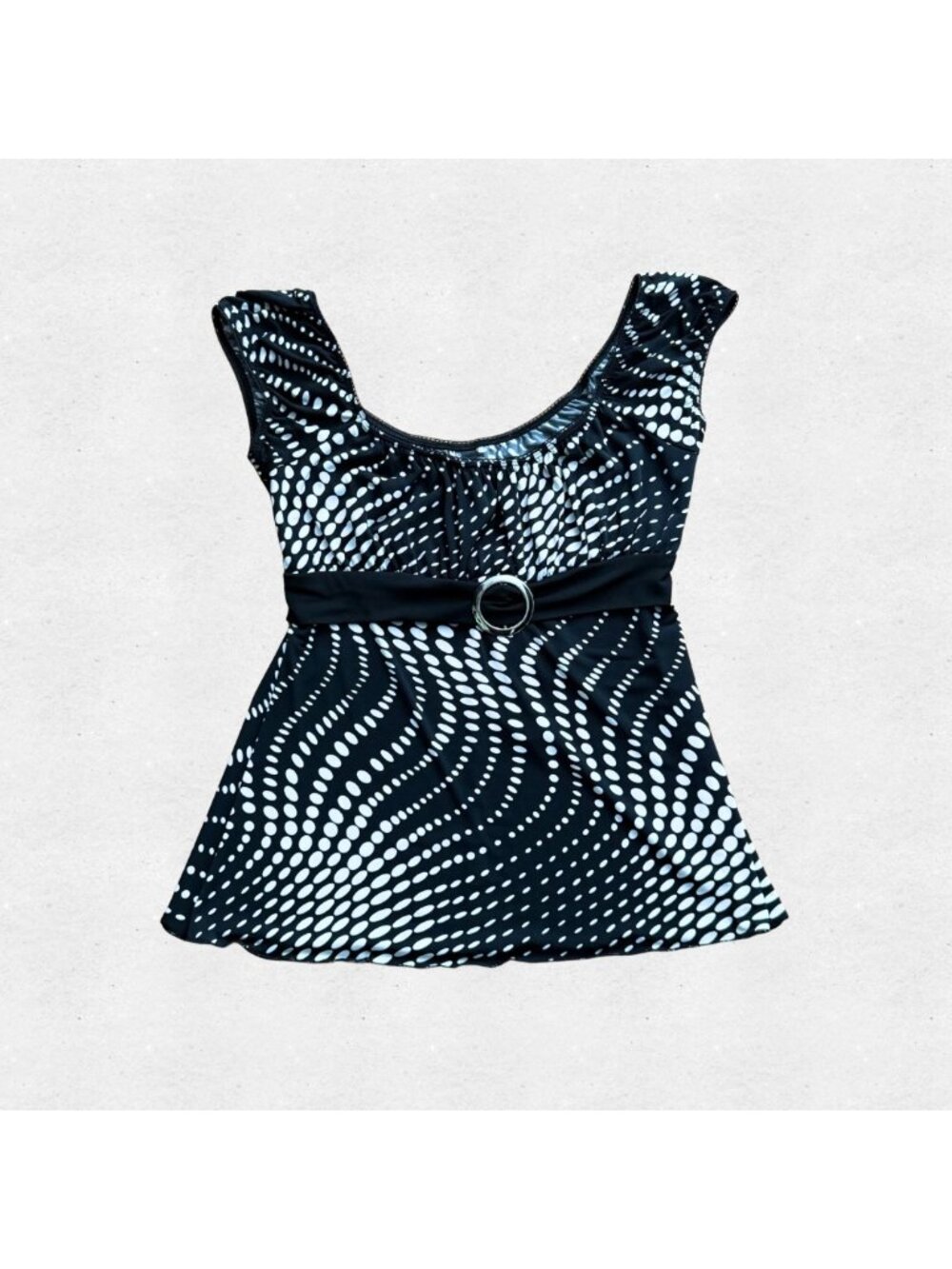 Vintage Y2K Babydoll Top Psychedelic Polka Dots Heart Soul Stretchy Waist Tie
